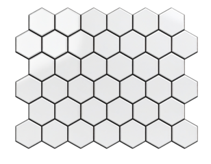 Glossy 3D hexagonal grid tile pattern, isolated on a transparent background 