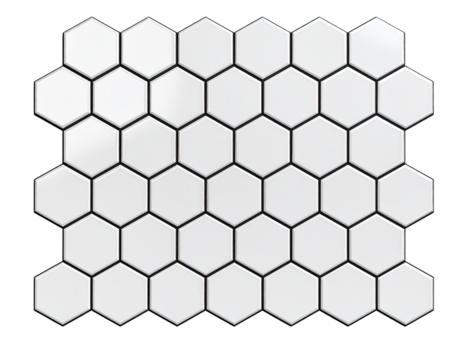 Glossy 3D hexagonal grid tile pattern, isolated on a transparent background 
