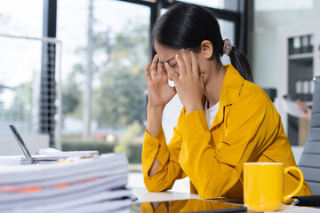 stressed woman working in the office. Businesswoman thinking too much work concept in the office.