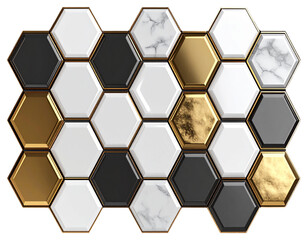 Obraz premium Glossy 3D hexagonal grid tile pattern, isolated on a transparent background