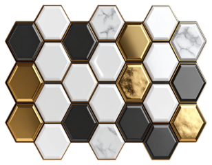 Glossy 3D hexagonal grid tile pattern, isolated on a transparent background