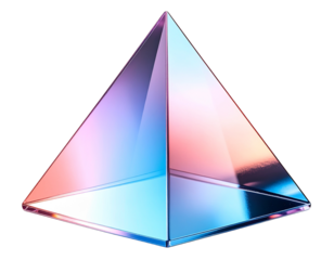 Abstract floating triangle prism with pink and blue gradients, isolated on a transparent background