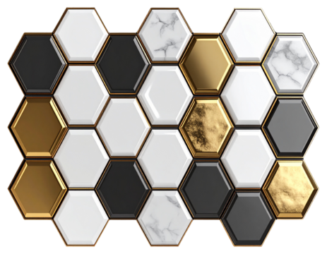 Glossy 3D hexagonal grid tile pattern, isolated on a transparent background - Powered by Adobe