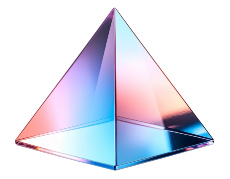 Abstract floating triangle prism with pink and blue gradients, isolated on a transparent background