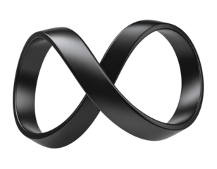 Matte geometric Mobius strip in monochrome black, isolated on a transparent background
