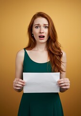 A woman holding a “bad news” letter.