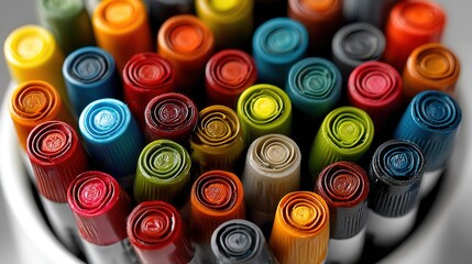 Close - up of Colorful Marker Pen Tips, Showing Rich Colors