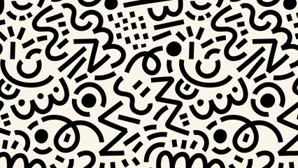 Memphis pattern desktop wallpaper, aesthetic black design