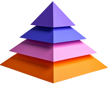 Abstract pyramid stack with colorful gradients, isolated on a transparent background