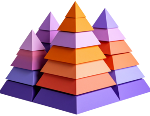 Abstract pyramid stack with colorful gradients, isolated on a transparent background