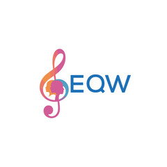 EQW “Creative music logo with human silhouettes and treble clef in gradient colors, EQW Later Logo, modern artistic design isolated on white background”
