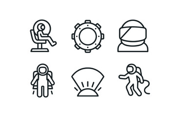 straight perfect out stroke icon mono icons style isolated astronaut training centrifuge astronaut docking port astronaut visor anti glare astronaut jetpack unit astronaut reentry shield