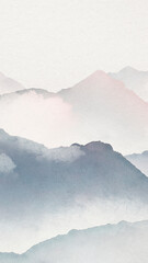 Foggy mountain phone wallpaper, watercolor aesthetic HD background