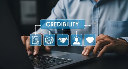 Build business credibility online now with this modern graphic showing trust, integrity, and customer loyalty with a professional and sleek presentation