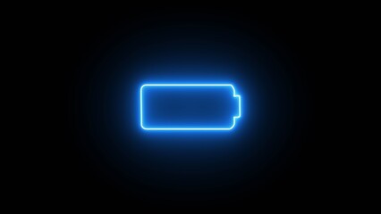 Neon line battery charging icon illustration. Neon blue power button icon on black background.