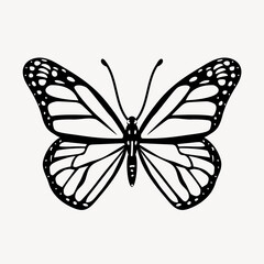 Butterfly doodle clipart, cute black & white illustration