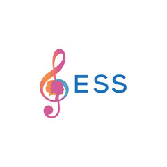 Fototapeta premium ESS “Creative music logo with human silhouettes and treble clef in gradient colors, ESS Later Logo, modern artistic design isolated on white background” 