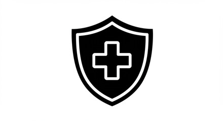 Obraz premium A black shield graphic with a white plus sign, symbolizing protection and health.