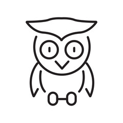 Single outline icon of an owl in editable stroke style. Suitable for education, night, or wildlife themes.