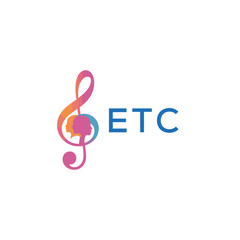 Fototapeta premium ETC “Creative music logo with human silhouettes and treble clef in gradient colors, ETC Later Logo, modern artistic design isolated on white background” 