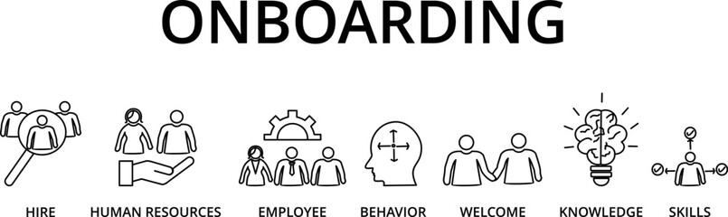 Business onboarding concept. Organizational socialization vector illustration with vector icons