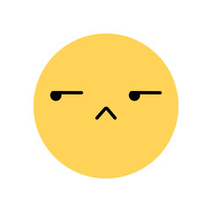 Yellow smile icon with an annoyed facial expression. Character with unhappy mood isolated on a white background. Vector flat illustration. Perfect for social media, stickers.