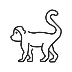 Single outline icon of a monkey, crafted in editable stroke. Ideal for jungle, animal, or playful character themes.