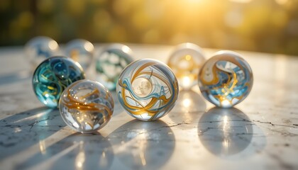 Explore the mesmerizing beauty of handcrafted glass spheres with vibrant swirls and captivating patterns, perfect for showcasing artistry and design concepts