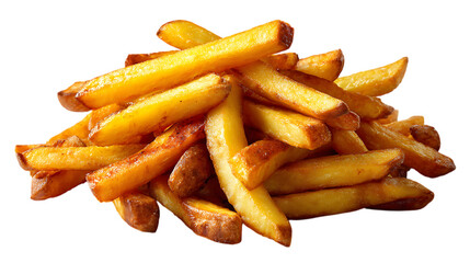 Golden french fries pile isolated on transparent background