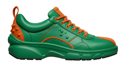 Vibrant Green Orange Athletic Sneaker Shoe Trendy Footwear Transparent Background