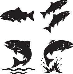 Black and White Salmon Silhouette Designs Free Black and White Fish Images for Fishing, Seafood & Marine Art