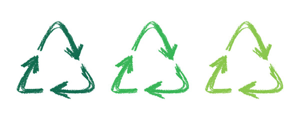 Hand drawn recycle arrow icon Recycling resources symbol Reuse of materials, zero waste, green environment, saving the planet