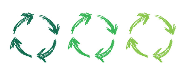 Hand drawn recycle arrow icon Recycling resources symbol Reuse of materials, zero waste, green environment, saving the planet