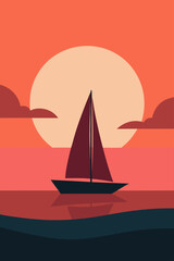 Fototapeta premium silhouetted sailboat calm ocean