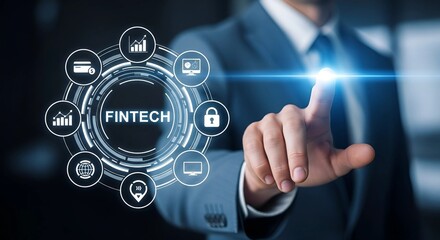 Businessman interacting with a fintech interface symbolizing financial technology and innovation