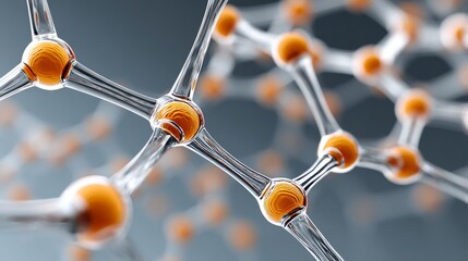 Visualizing Nanotechnology A Metallic Molecular Structure with Orange Spheres on a Soft Surface