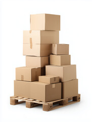 Obraz premium Stacked cardboard boxes on wooden pallet for shipping