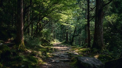 Naklejka premium セミの鳴く夏の林道