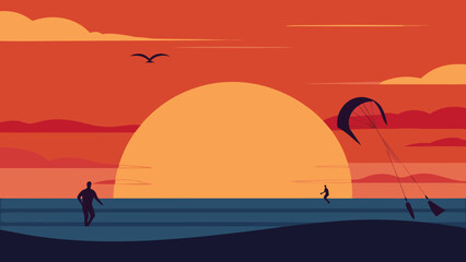 kite surfers ocean sunset silhouettes