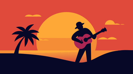 silhouette person playing guitar beach