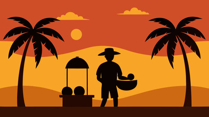 silhouette coconut vendor beach sunset