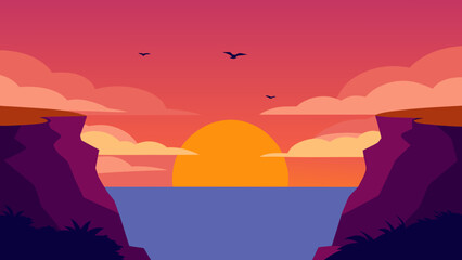 Sunset High Cliffs Ocean Birds