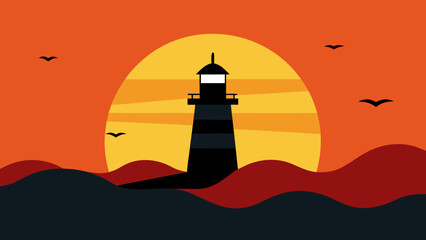 sunset lighthouse ocean waves crashing