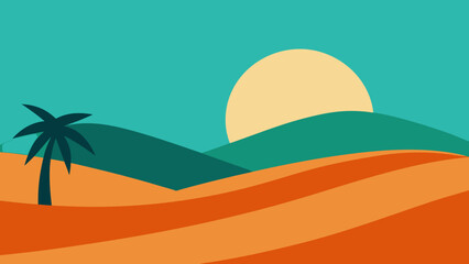 Sunset Desert Dunes Palm Trees Teal