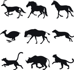 Silhouettes of Fast-Running and Jumping Animals