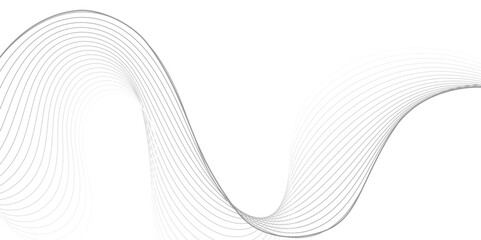 An abstract background featuring a series of thin, undulating, grayscale lines that create a dynamic wave pattern across a white canvas, suggesting sound waves or data flow.