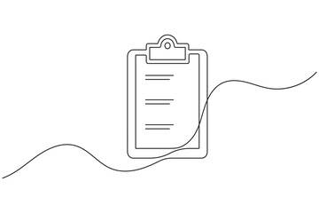 Clipboard with checklist icon in minimal one line art style on white background for planning concept