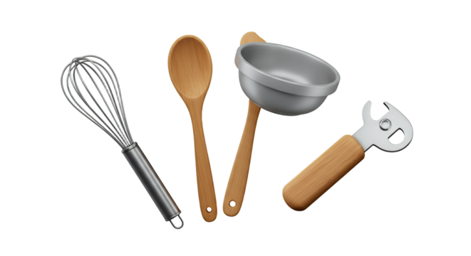 Essential Kitchen Utensils Cooking Tools Whisk Spoon Ladle Can Opener