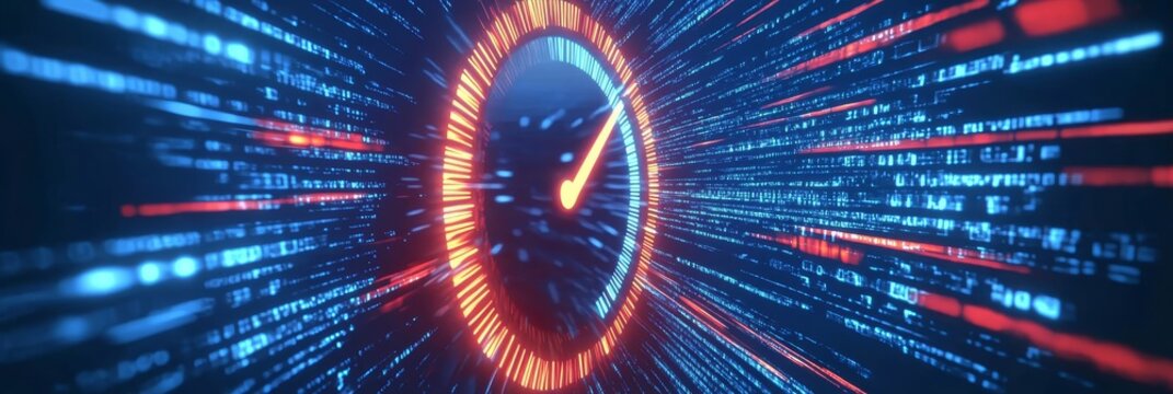 Abstract Digital Technology Background with Speedometer and Cyber Connections Visualization