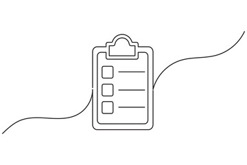 Clipboard with checklist icon in minimal one line art style on white background for planning concept